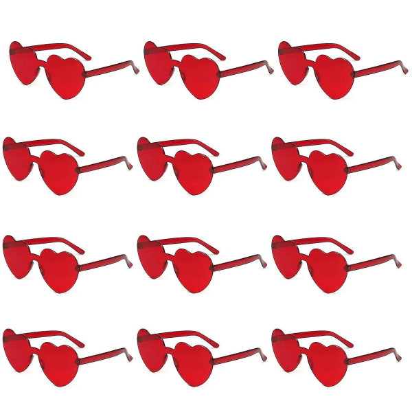 12 stk hjerteformede rammeløse briller Trendy Transparent Candy Color Eyewear For Party Favor red
