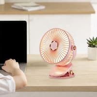 Mini lyserød blæser med klemme, 5 blæserhastigheder, 720° rotation