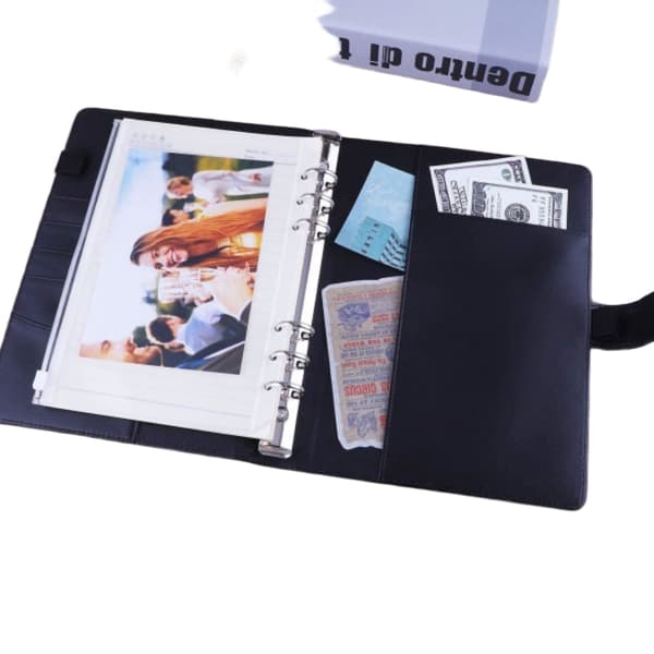 Læder A5 Ringbind Planner Notesbog Planner med magnetisk lukning (Indre papir ikke inkluderet) - Sort Black