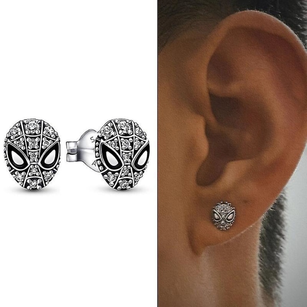 Spiderman Mask Pave stud øredobber på lager nå 925 sterling sølv øredobber Cool Style Statement Smykker Mann Kvinne 3