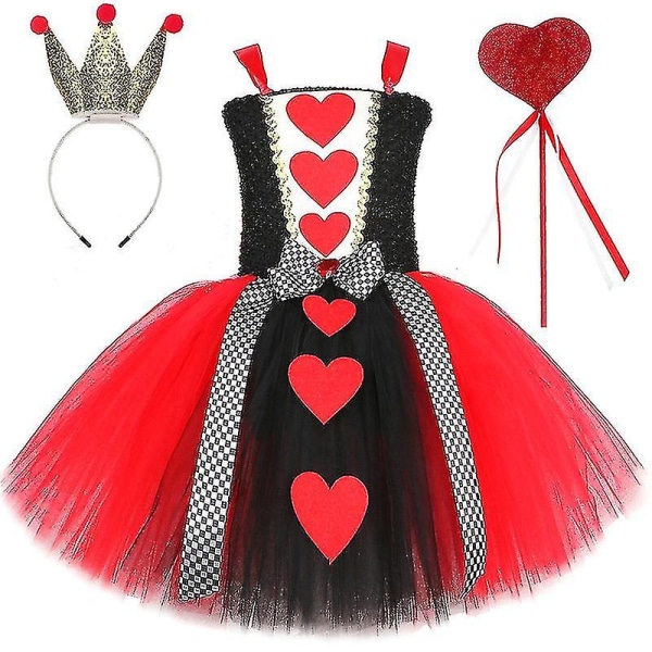 Queen Of Hearts Kostume Pige Carnival Party Tutu Dress Up Wonderland Red Queen Cosplay Halloween kostume til børn Fancy tøj XXL