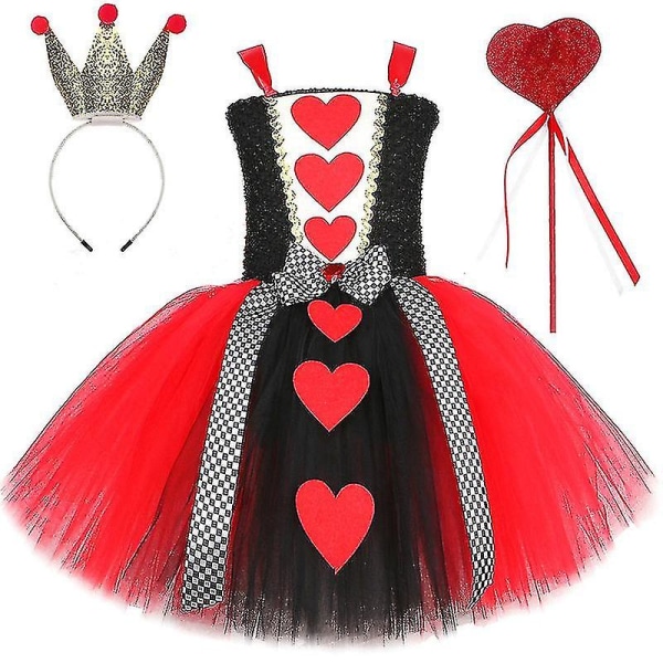 Queen Of Hearts Kostym Tjej Carnival Party Tutu Dress Up Wonderland Röd Queen Cosplay Halloween Kostym För Barn Snygga kläder XXXL