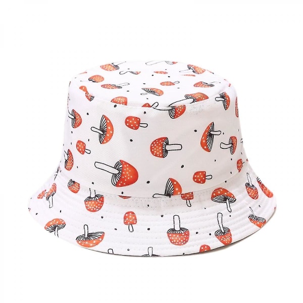 Wekity Cute Bucket Hat Beach Fisherman Hats For Dame, Vendbar Dobbeltsidig slitasje Unisex (sopp-hvit)