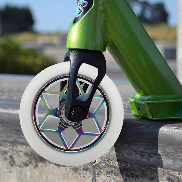 2 stk. 110mm Scooter Hjul Farverige Pu Hjul Tykke Stunt Bil Hjul med Lejer (Hvid)