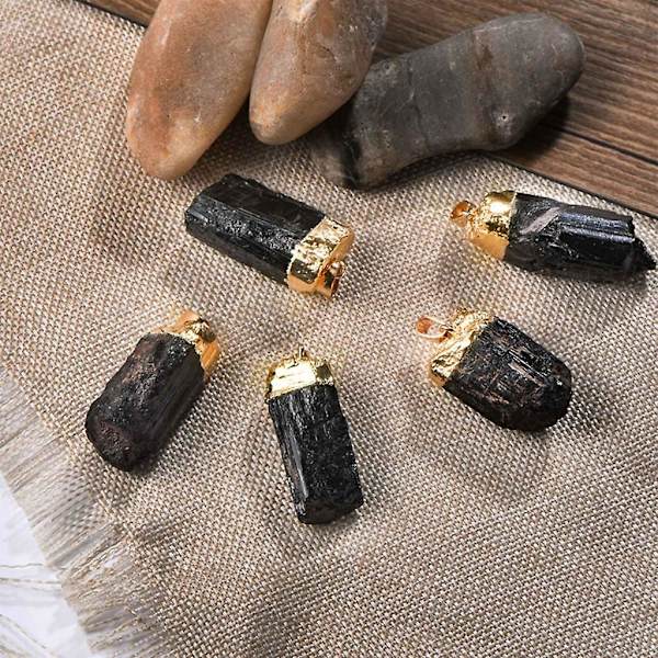 Sort Turmalin Healing Gems Vedhæng Forgyldt Halskæde Tilbehør