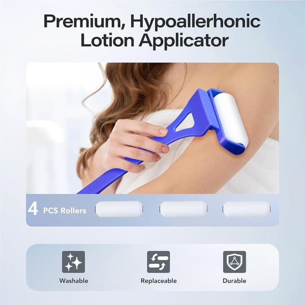 【CJY】Back Lotion Applicator with Long Handle, 4 Reusable Foam Rollers and Foldable Design for Easy Self-Application, Blue