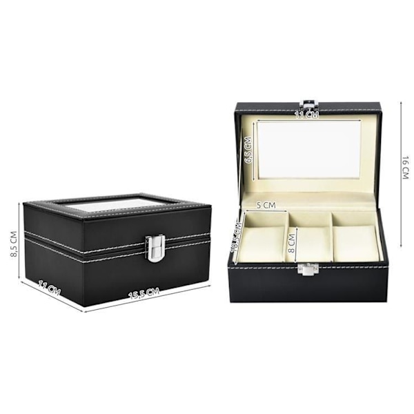 Klockbox - Kellolaatikko / Laatikko 3 kellolle Black Svart