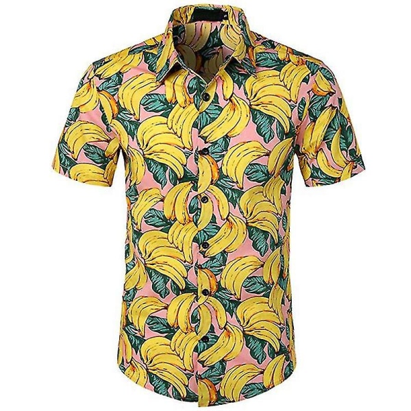 Menn Casual Hawaii skjorte Strand Hawaii Aloha Party Sommer Slim Fit Button Up Fancy Topp Yellow Banana L