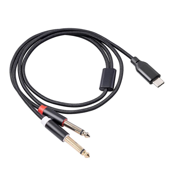 USB C till dubbla 6,35 mm ljudstereokabel typ C till dubbla 6,35 mm ljudsladd för smartphone multimedia Black