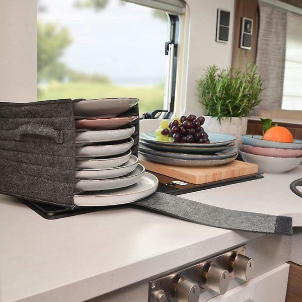 Caravan Kopp Plateholder med Skillevegger 6 Krystallglass 8 Fat Servise Oppbevaringspose