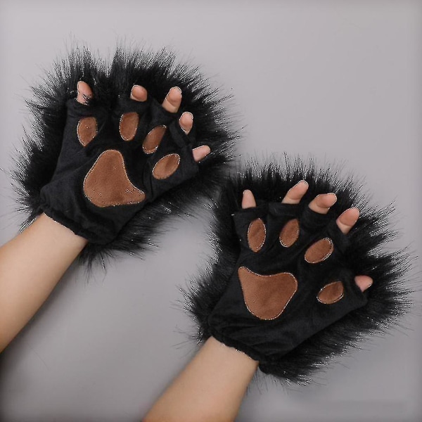 1 par Furry Paw Handskar Katt Flickor Cosplay Tillbehör Kawaii Plysch Wolf Paws