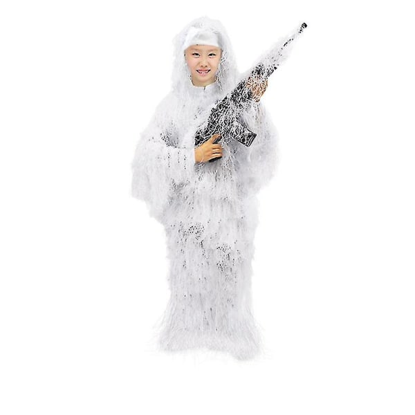 Barnstorlek Ghillie Suit Camo Woodland Camouflage Forest Hunting Game 5-delad väska White 130