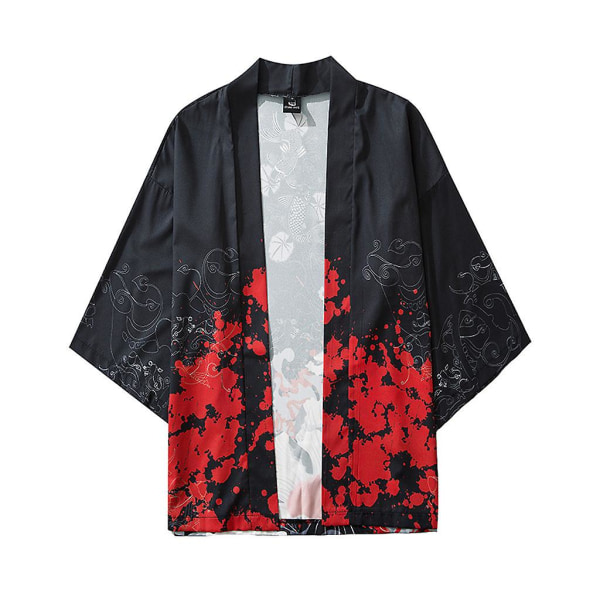 Kesä japanilainen viisipistehihainen kimono miesten ja naisten viittatakkipusero Black L