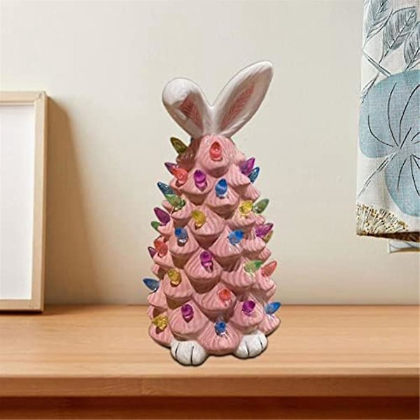 Påskeharepynt, Rosa Resin Hare Trefigurer, Harehåndverk Resinpynt, Påske P