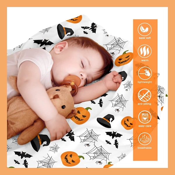 Halloween-teppe med gresskar, lett fleecepledd, gave til bursdag, jul, myke flanelltepper for alle årstider, seng, sofa - 100x127 cm
