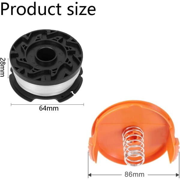 2 kpl mustaa ja decker-strimmerikelaa, mustaa ja strimmerin lankaa ja 1 String Trimmer Spool Cover Cap 100 kelapussi (2+1+1)