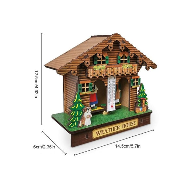 Vejrhus, Skovvejrhus med mand og kvinde, træhyttebarometer termometer og hygrometer Boligudsmykning Væghængende ornamenter