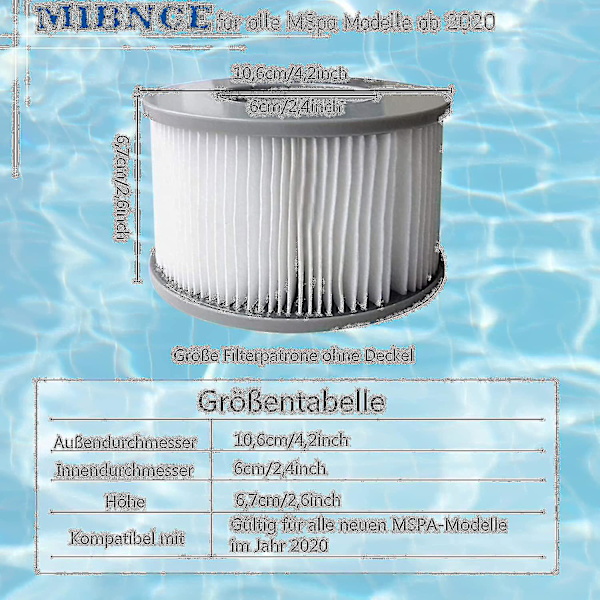 Pakke med 8 udskiftningsfilterpatroner til Mspa oppustelig pool, Ruikalucky Jacuzzi