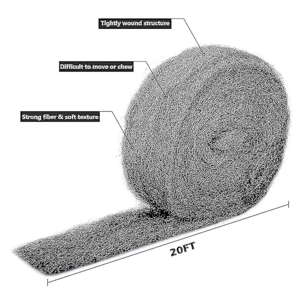 30ft Stålullsrulle, Grov Tråd Fyllnings-DIY-Kit, Hårdnät, Spaltblockerare För Att Hålla Bort Irriterande Djur