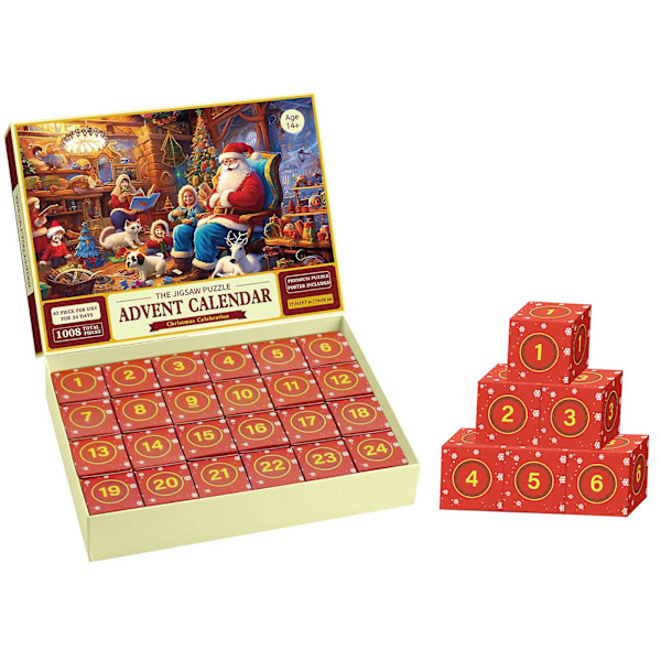 Adventskalender 2023 Julepuslespil - Fireside Juleferiepuslespil til voksne børn, 24 dele 1008 puslespilsbrikker Julegave-nedtælling B