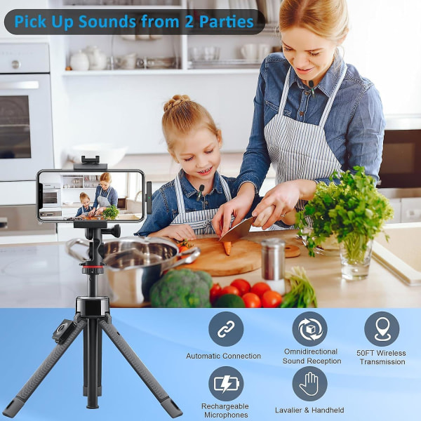 2024 Professionel Trådløs Lavalier Mikrofon 2-pak Noise Canceling Krystalklar Optagelse med USB-C til iPhone 15 Pro Max, iPad, Android, Live St