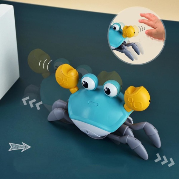 Crawling Crab baby , elektrisk dansande krabbaleksak för barn med automatiskt undvika hinder, gå krabba baby med musik och ledbelysning