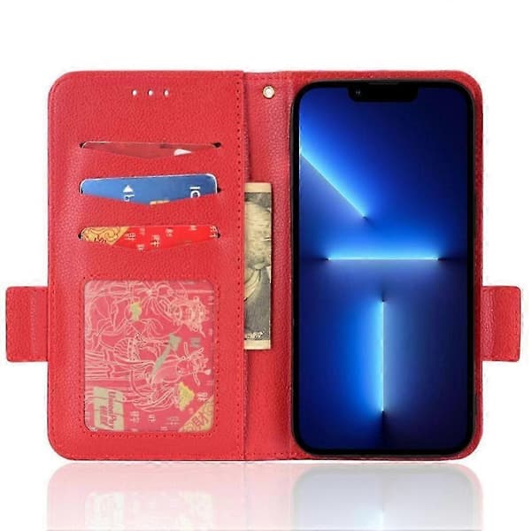 Etui til iPhone 16 Pro Max PU-læder med side-spænde, kortholder, pung og magnet Red
