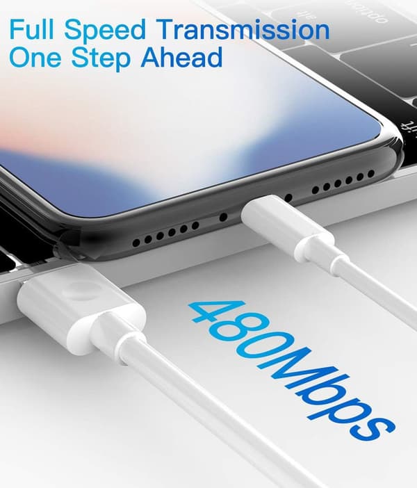 3-pack 2 m iPhone-laddningskabel, USB till Lightning-kabel, iPhone-kabel kompatibel med iPhone white