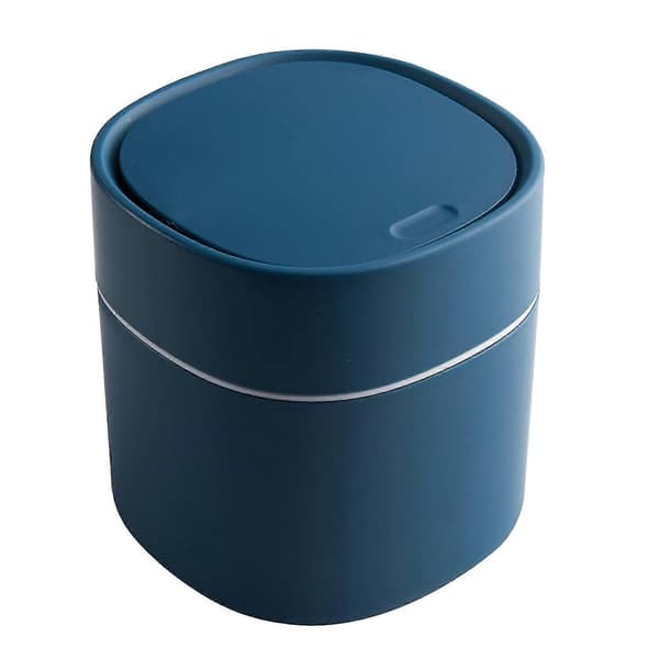 Skrivbords papperskorg med lock, mini papperskorg i plast, sovrum, matsal, badrum, (blå)