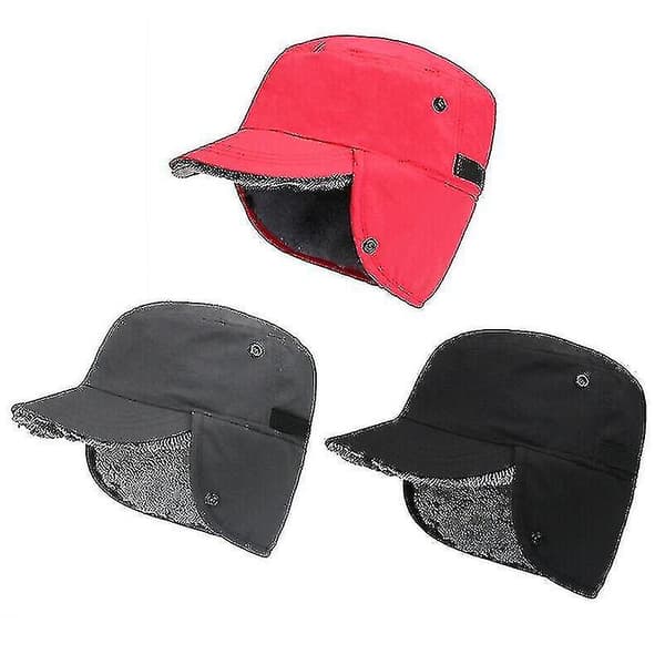 Vintervarm Øreklapper Hat med Spids Kasket Basecap Trapper Vandafvisende Unisex Red