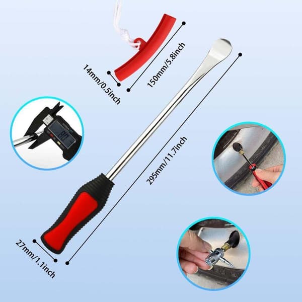 Däckjärnsset med fälgskydd och ventilhattar för motorcykel