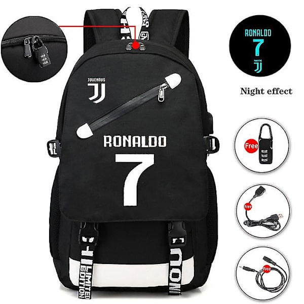 Ronaldo USB Rygsæk Skolesæk Til Teenage Fodbold Rygsæk v