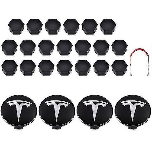 Tesla 3 Y S X Hjulkapselsett Senterkopp Nav Mutterdeksel Rød Grå Med 4 Senterkopper 20 Mutterdeksler Black Silver Matte