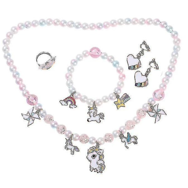 Barnsmycken för flickor 5 set Halsband Armband av hög kvalitet A pink