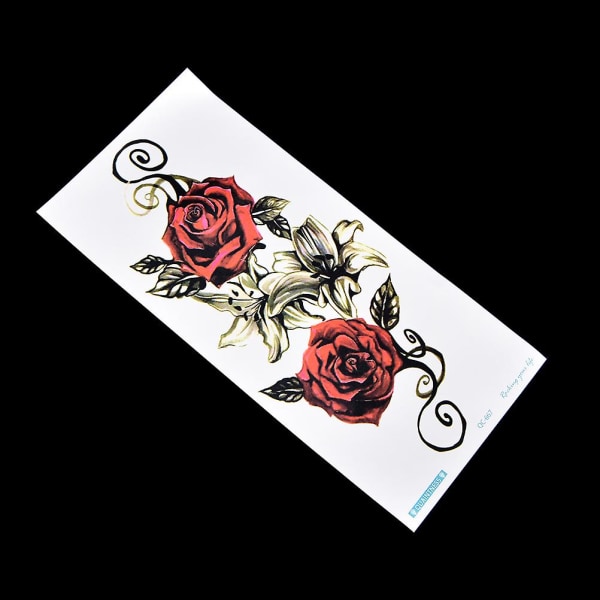 Nyt falsk midlertidigt tatoveringsklistermærke rød rose blomsterarm krop vandtæt kvinder kunst