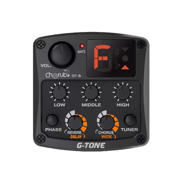 3-bands förförstärkare, equalizer, reverb, delay, chorus, wide, Cherub akustisk gitarr pickup js
