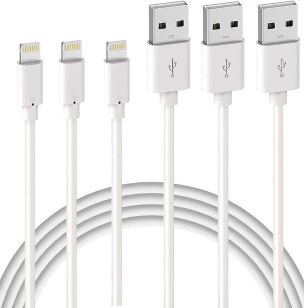 3-pak 2 m iPhone-ladekabel, USB til Lightning-kabel, iPhone-kabel kompatibel med iPhone white