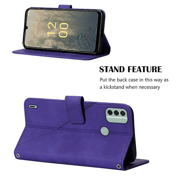 Til Nokia C31 4G Linjer Læder Business Telefon Cover Anti-drop Wallet Stand Flip Case Purple