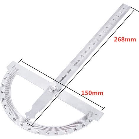 Goniometer - 180-graders halvsirkel - Enarmet vinkelmåler i rustfritt stål for trearbeid
