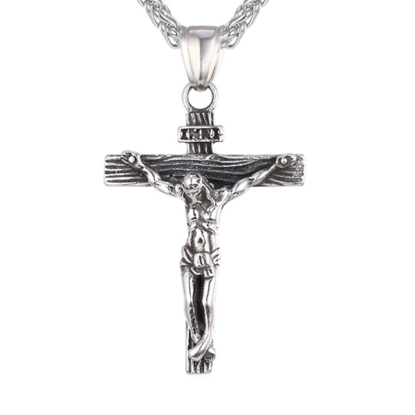 Krucifiks halskæde vedhæng Jesus rustfrit stål 24" stålkæde kors Kristus Gud