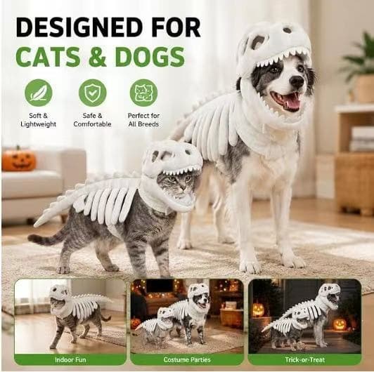 Dinosaur Skeleton Costume for Pets - Creative Halloween Outfit 35cm 35cm Glow-