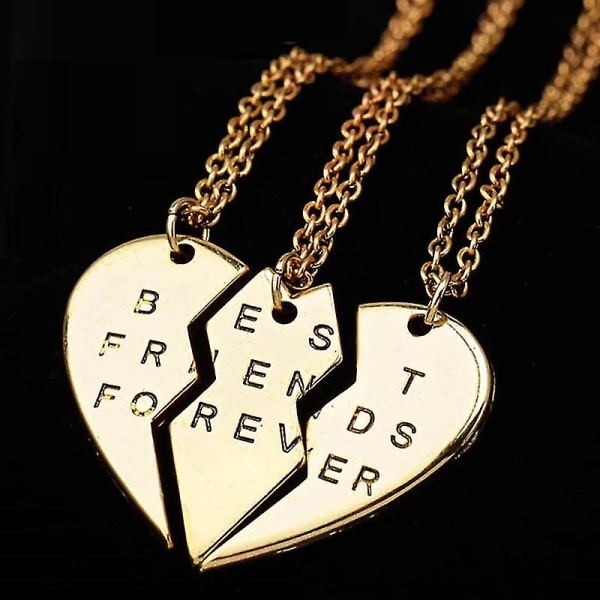 Mote 3-delt Broken Heart anhengs halskjede Stilig bestevenner for alltid halskjede Gold