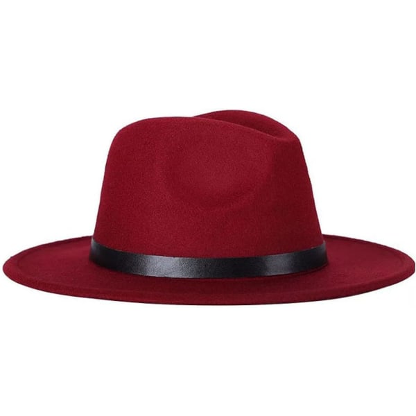 Kvinder Mænd Filt Fedora Hat Uld Vintage Gangster Trilby Med Bred Skygge Gentleman Lady Winter Simple Jazz Caps Red 02 Wide