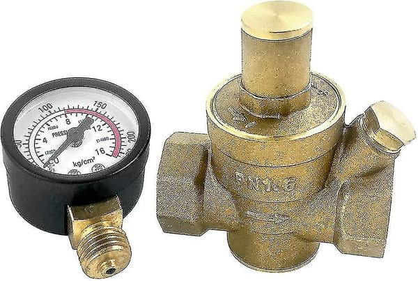 Vandtryksregulator Messing - Justerbar Trykreduceringsventil Med Måler 3/4", Og Indløbssi  Dn20 Messing Vandtryksreducer Med