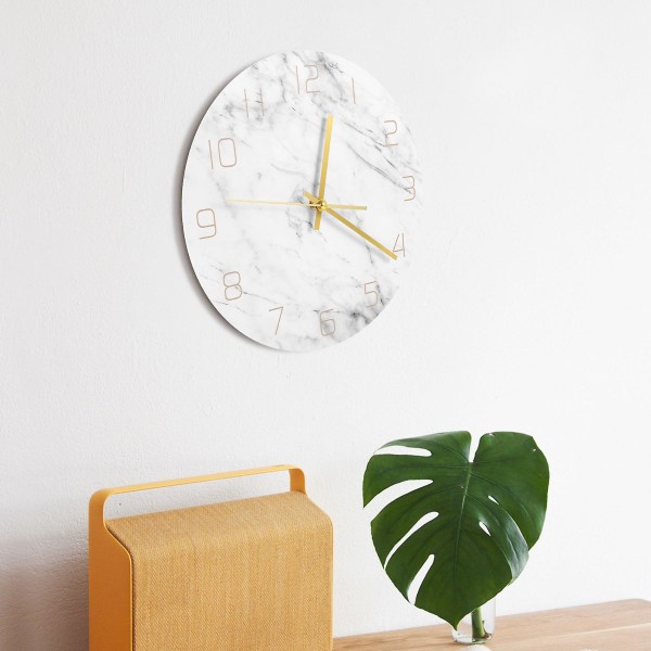 Quartz Analog Quiet Marble Wall Clock 3d Chic White Marble Print Modern Rund Veggklokke Nordic Cre