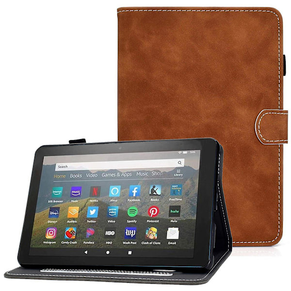 Til Amazon Fire 7 (2022) Tekstureret mikrofiber tablet etui kortholder beskyttende cover med stativ