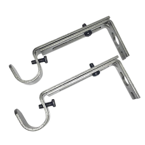 2 Stycken Justerbara Metall Gardinstång Väggfäste Krok Hållare Silver Grey