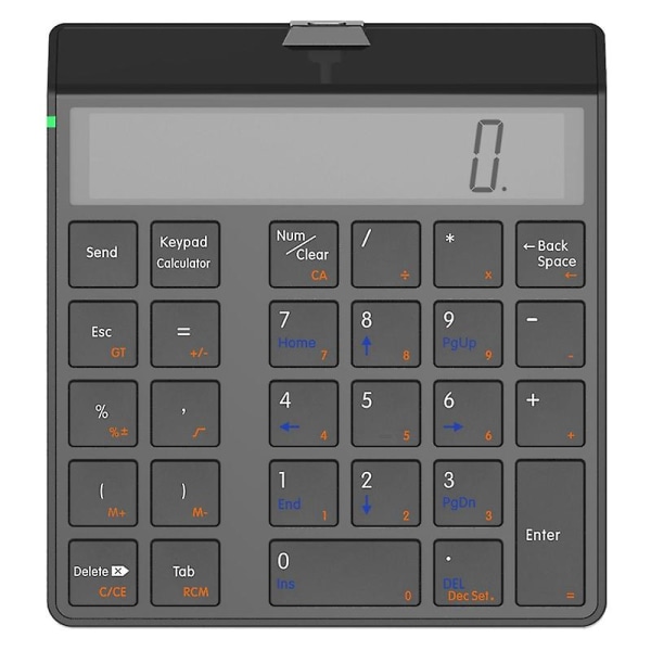 Numerisk tastatur 4.0 Bluetooth-tastatur med skjermkalkulatorfunksjon 2 i 1 numerisk tastatur og kalkulator svart