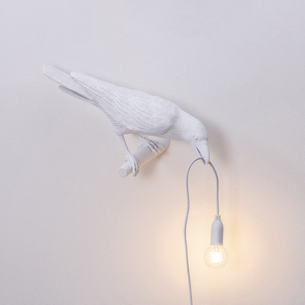 Seletti Bird Moderni Italialainen Seinävalaisin Musta Valkoinen Hartsi Valo white left