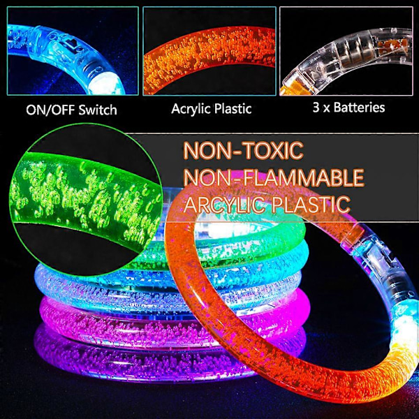 10/15/30/50 stk. LED Armbånd Selvlysende Armring Lysende Armbånd Selvlysende Festartikler Neon Armbånd for Barn Voksne Mixed Colors 10Pcs